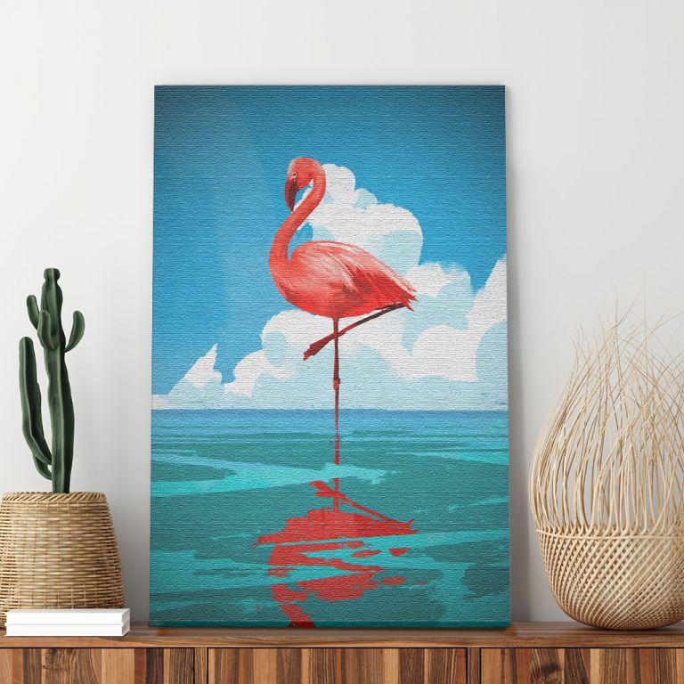 pinakas-se-kamva-kathetos-saloni-a-11036-flamingo-standing-on-the-sea