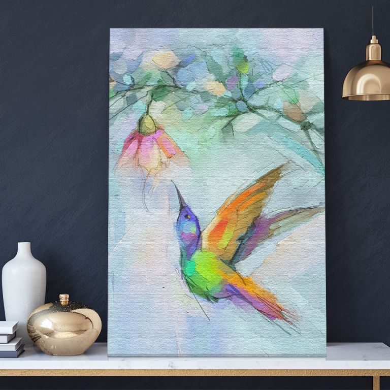 pinakas-se-kamva-kathetos-saloni-k2-11009-bird-hummingbird-and-spring-flower