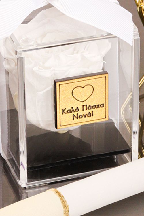 Παντοτινό Τριαντάφυλλο με Δώρο Λαμπάδα, Forever Rose White