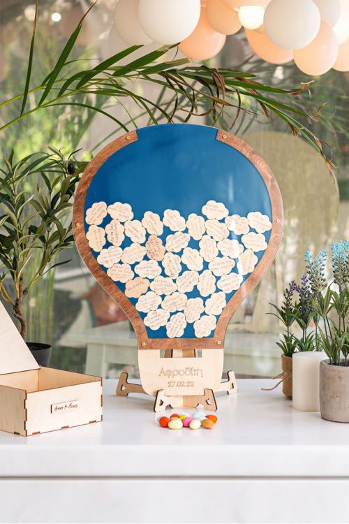 Premium Ξύλινο Ευχολόγιο, Blue Balloon, Προσωποποιημένο