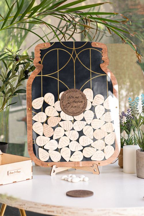 Premium Ξύλινο Ευχολόγιο, Linear Art Jar, Προσωποποιημένο