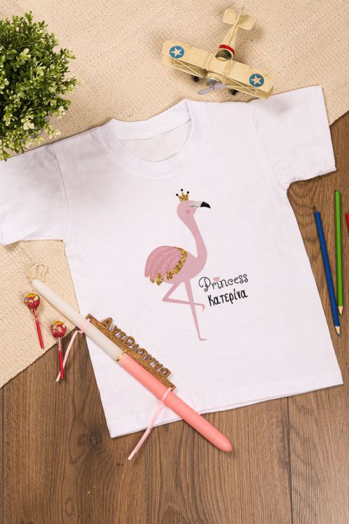 Παιδικό T-shirt & Λαμπάδα με όνομα, Flamingo Princess