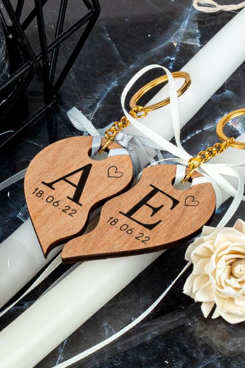 2 Λαμπάδες με Μπρελοκ Κλειδιών, Heartfull Letters Wooden
