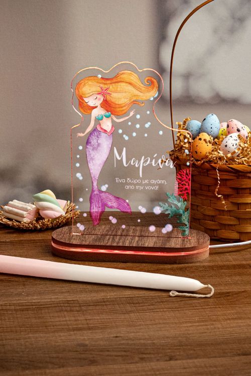 Φωτιστικό Led με Δώρο Λαμπάδα, Happy Mermaid