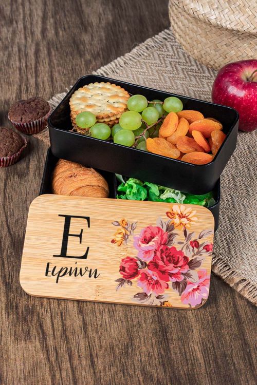 Δοχείου Φαγητού 2 Επιπέδων, με το Όνομα του Παιδιού, Red Rose