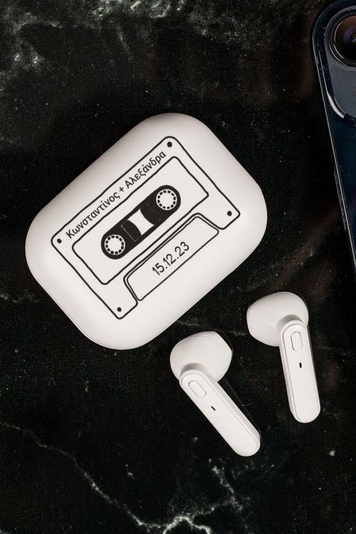 Earbud Bluetooth Handsfree Ακουστικά με Θήκη Φόρτισης & Σχέδιο Vintage Casette