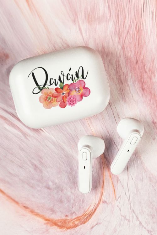 Earbud Bluetooth Handsfree Ακουστικά με Θήκη Φόρτισης & Σχέδιο Flower Love