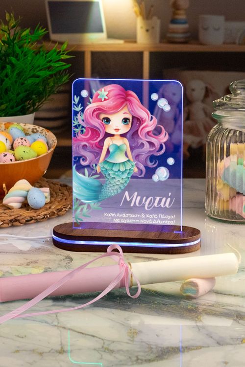 Φωτιστικό Led με Premium Λαμπάδα και Σχέδιο Ροζ Γοργόνα