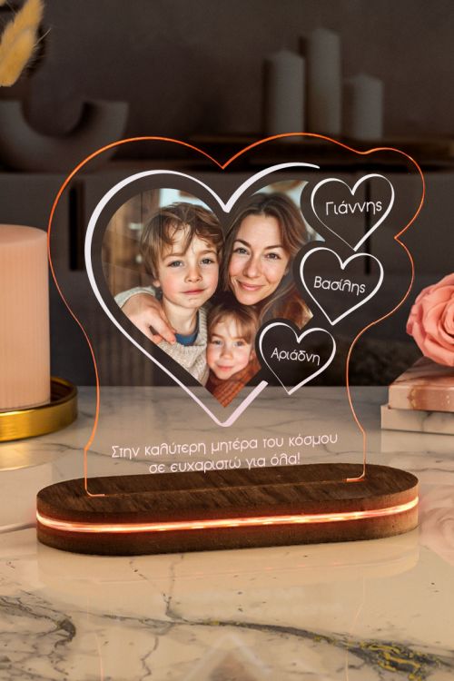 Φωτιστικο Led για Γιορτή της Μητέρας με Σχέδιο Triple Hearts