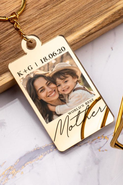 Μπρελόκ Κλειδιών Golden Mirror με Φωτογραφία Best Mom