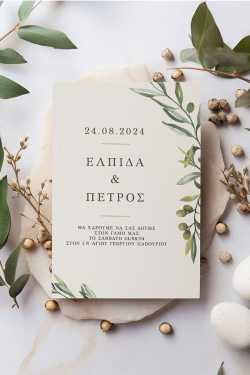 Προσκλητήρια Γάμου με σχέδιο Πράσινη Φυλλωσιά