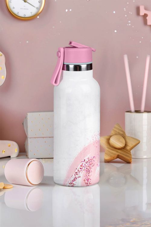 Παιδικό Παγούρι Θερμός με Όνομα & Καλαμάκι, Girly Marble