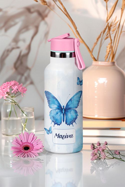 Παιδικό Παγούρι Θερμός με Όνομα & Καλαμάκι, Butterflies