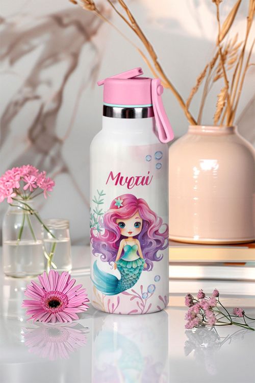 Παιδικό Παγούρι Θερμός με Όνομα & Καλαμάκι, Cute Mermaid