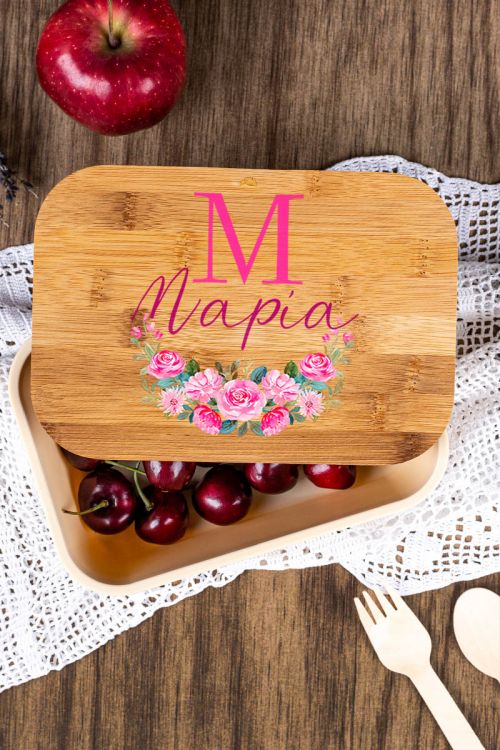 Παιδικό Δοχείο Φαγητού με το Όνομα του Παιδιού, Rose Monogram