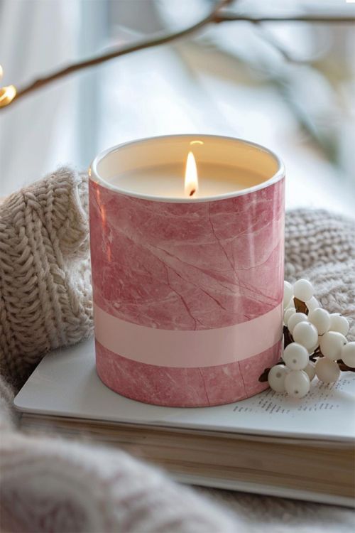 Αρωματικό Κερί, Χειροποίητο με Άρωμα Vanilla Cream, Pink Marble
