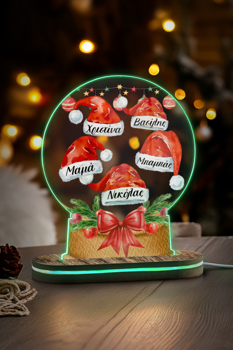 myikona-fotistika-epitrapezia-christmas-snowball-green-b-036 Φωτιστικό με 5 Σκούφους, Δώρο Χριστουγέννων για Οικογένεια