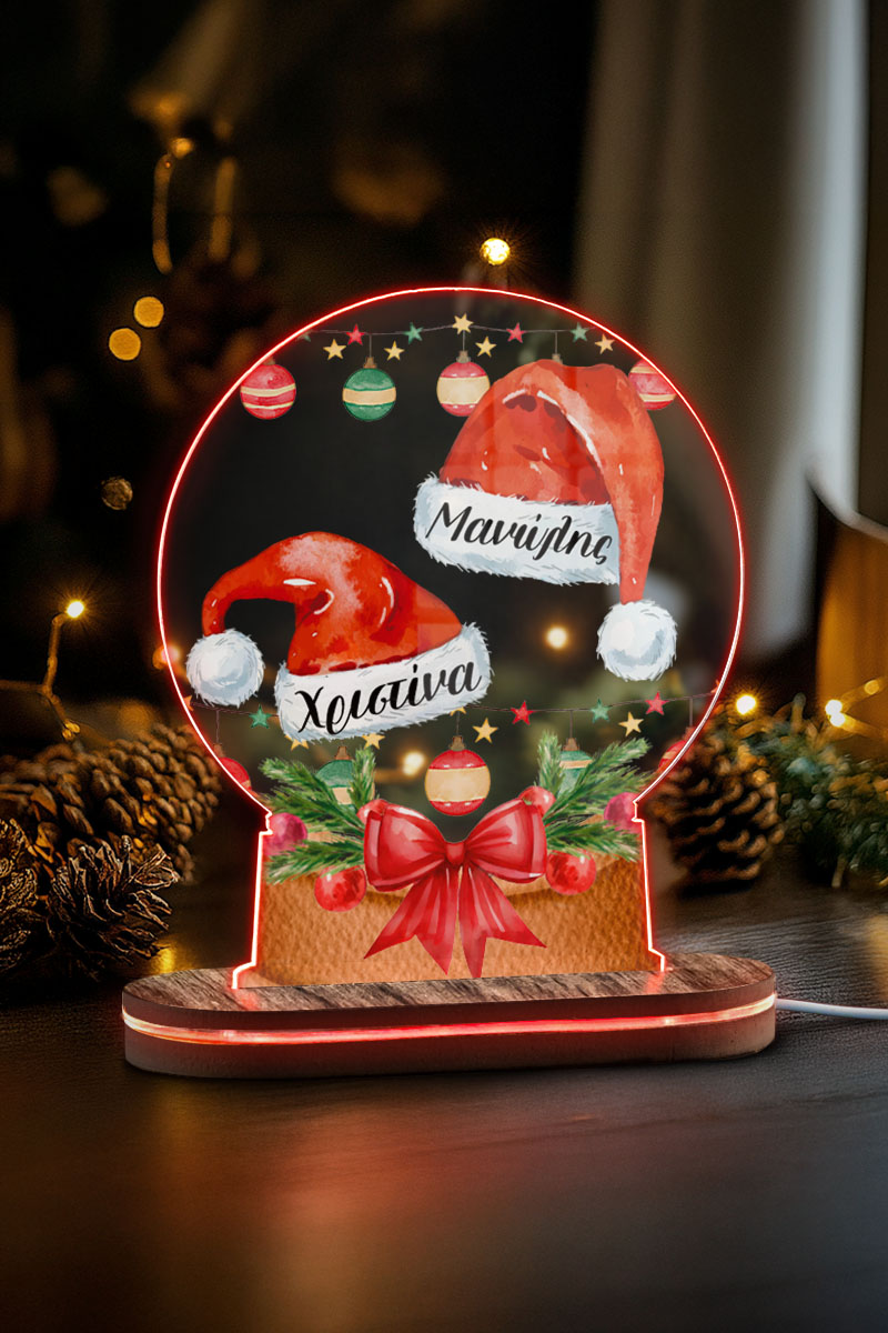 myikona-fotistika-epitrapezia-christmas-snowball-red-c-033 Φωτιστικό με Σκούφους, Δώρο Χριστουγέννων για Ζευγάρι