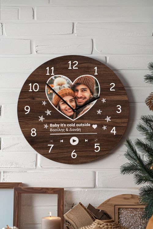 Χριστουγεννιάτικο Ρολόι Τοίχου Ξύλινο με Όνομα και Σχέδιο Cold