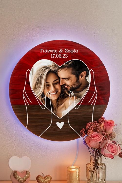 Φωτιστικό Τοίχου Led με Ονόματα & Φωτογραφία σε Σχήμα Καρδιά