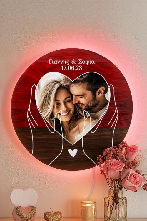 Φωτιστικό Τοίχου Led με Ονόματα & Φωτογραφία σε Σχήμα Καρδιά