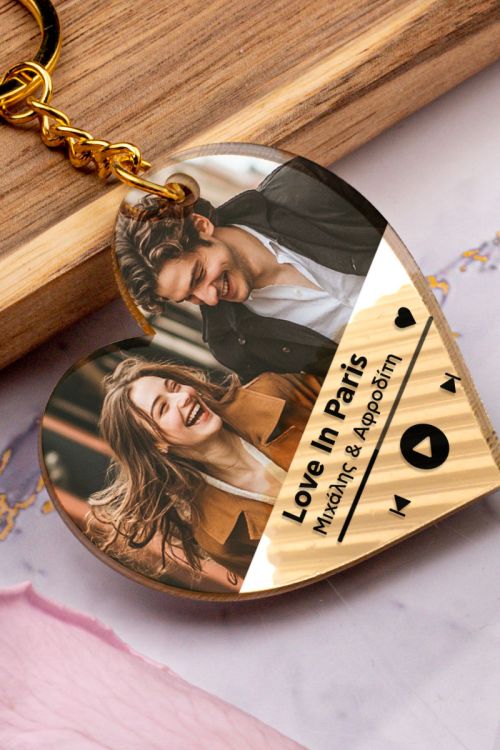 Μπρελόκ Κλειδιών Golden Mirror σε Σχήμα Καρδια με Φωτογραφία