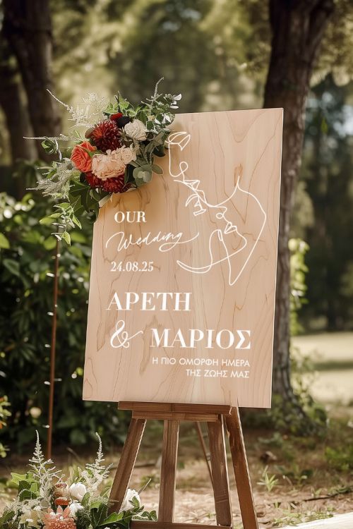 Ταμπέλα Καλωσορίσματος Γάμου με Σχέδιο Γραμμικές Φιγούρες