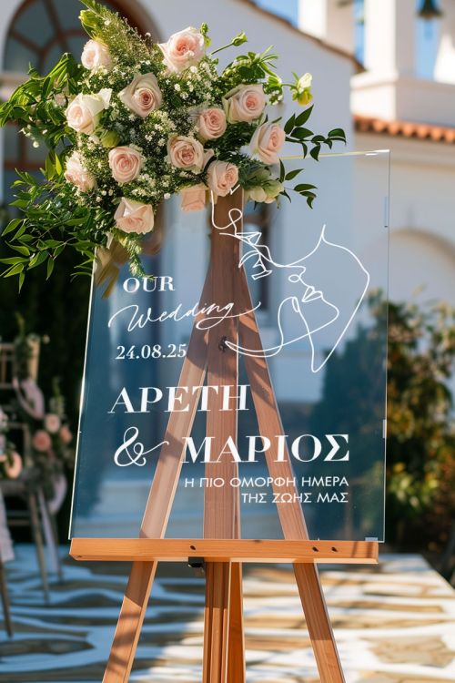 Ταμπέλα Καλωσορίσματος Γάμου με Σχέδιο Γραμμικές Φιγούρες