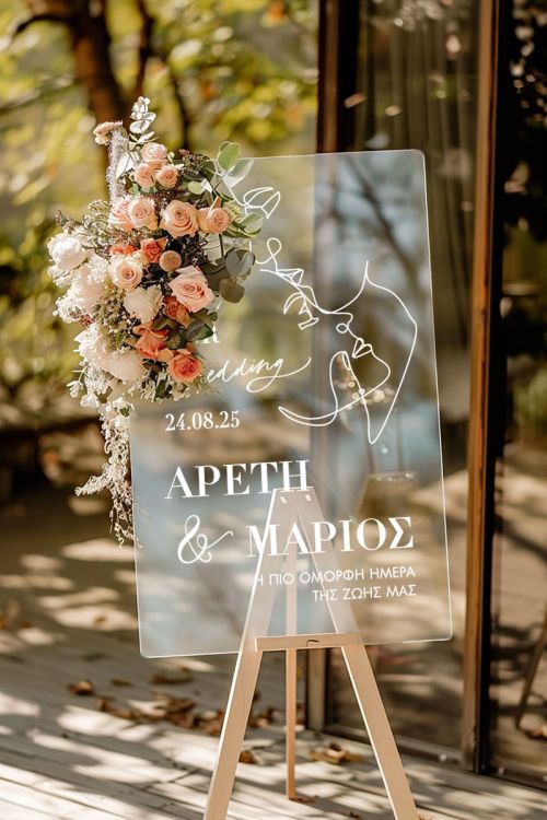 Ταμπέλα Καλωσορίσματος Γάμου με Σχέδιο Γραμμικές Φιγούρες
