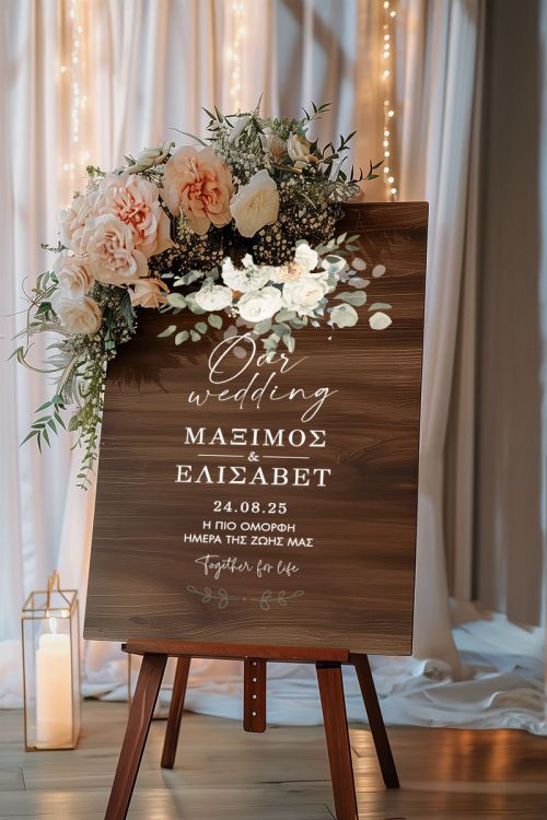 Διακοσμητική Πινακίδα Γάμου με Σχέδιο Minimal & Chic Floral