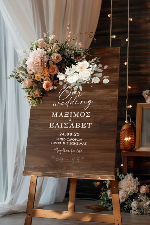 Διακοσμητική Πινακίδα Γάμου με Σχέδιο Minimal & Chic Floral
