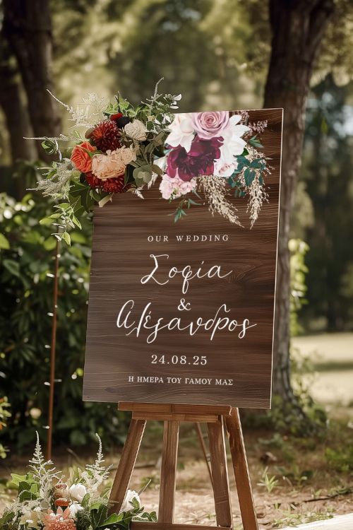 Διακοσμητική Πινακίδα Γάμου με Ρομαντικό Floral Σχέδιο