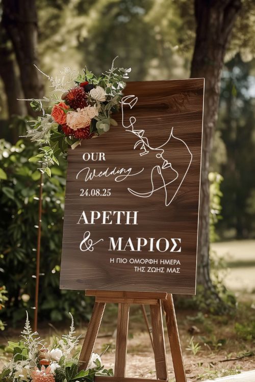 Πινακίδα Καλωσορίσματος Γάμου με Σχέδιο Γραμμικές Φιγούρες
