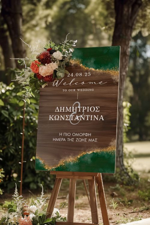Ταμπέλα Καλωσορίσματος Γάμου με Σχέδιο Warm Welcome