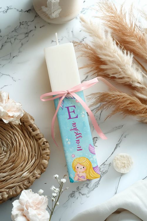 Πασχαλινή Παιδική Πλακέ Λαμπάδα Γοργόνα, Δώρο για Κορίτσια