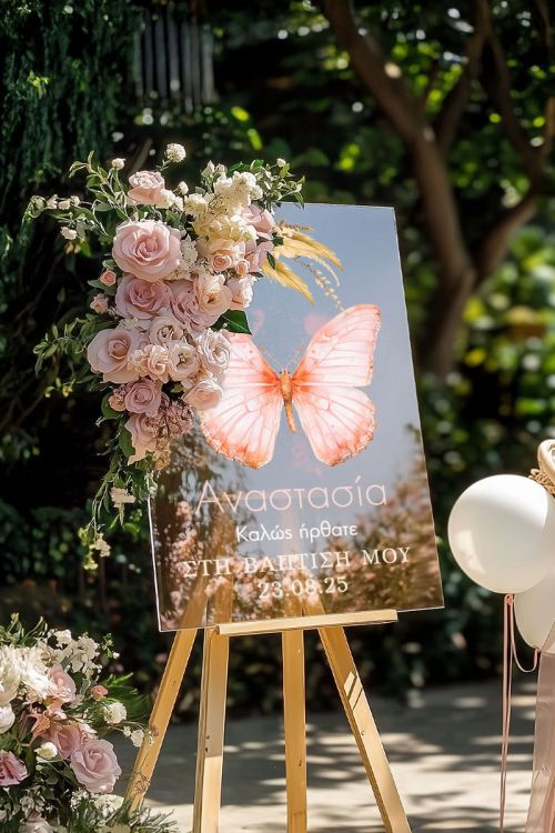Πινακίδα Καλωσορίσματος Βάφτισης με Σχέδιο Πεταλούδα
