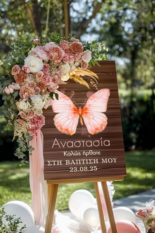 Ταμπέλα Καλωσορίσματος Βάπτισης με Σχέδιο Πεταλούδα