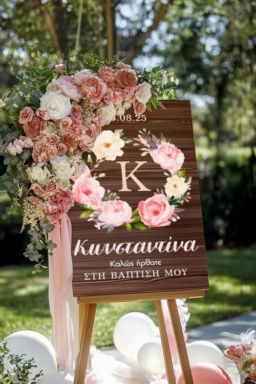 Πινακίδα Διακόσμησης Βάπτισης με Σχέδιο Garden Theme