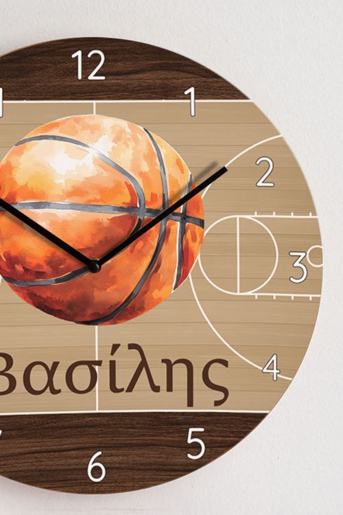 Παιδικό Ρολόι Τοίχου με Λαμπάδα & Σχέδιο Γήπεδο Μπάσκετ