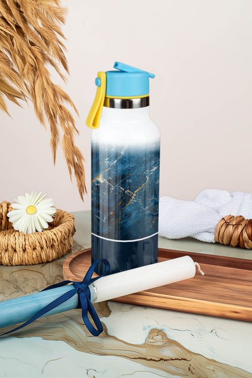 Θερμός με Καλαμάκι σε Σχέδιο Blue Design & Premium Λαμπάδα