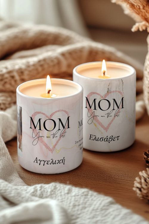 Σετ 2 Κεριά Vanilla Cream με Φωτογραφία, Δώρο για Μαμά