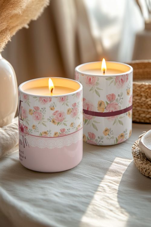 Σετ 2 Κεριά με Floral Design, Δώρο για τη Γιορτή της Μητέρας
