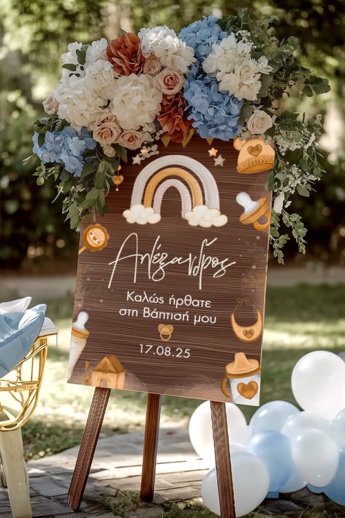 Ταμπέλα Βάπτισης με Ουράνιο Τόξο & Παιδικά Σχέδια