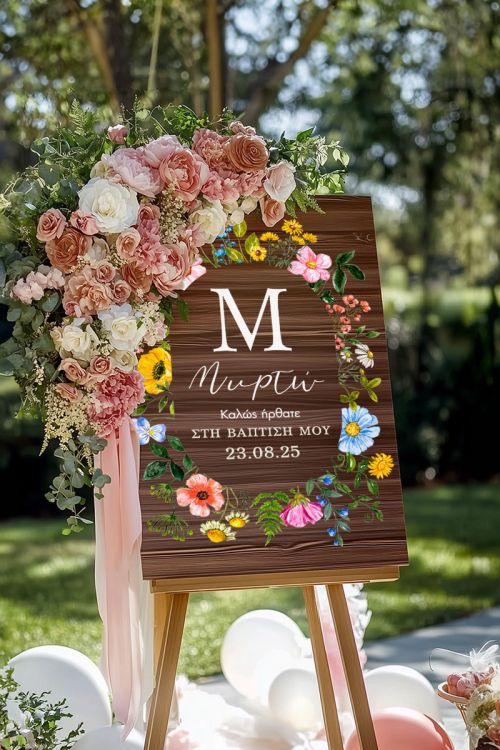 Ταμπέλα Καλωσορίσματος Βάπτισης με Σχέδιο Blooming