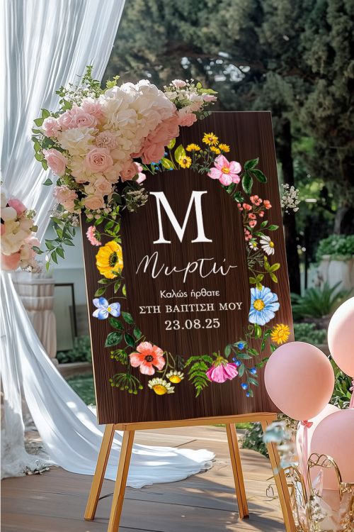 Ταμπέλα Καλωσορίσματος Βάπτισης με Σχέδιο Blooming Ταμπέλα Καλωσορίσματος Βάπτισης με Σχέδιο Blooming