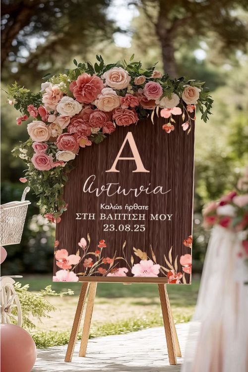 Διακοσμητική Ταμπέλα Βάπτισης με Σχέδιο Pink Floral
