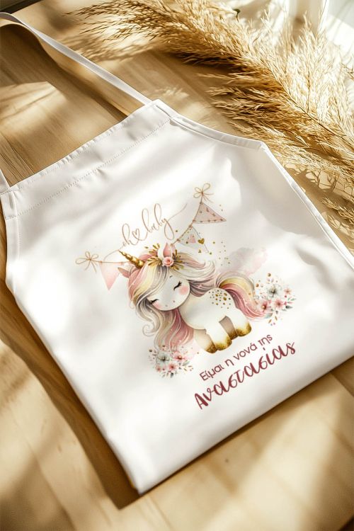 Εξατομικευμένη Ποδιά Βάπτισης με Cute Unicorn για Νονά