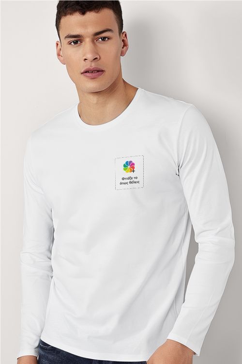 Sol's Imperial Μακρυμάνικο Λευκό T-Shirt με Εκτύπωση στο Στήθος