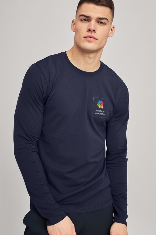 Sol's Imperial Μακρυμάνικο Μπλε T-Shirt με Εκτύπωση στην Πλάτη