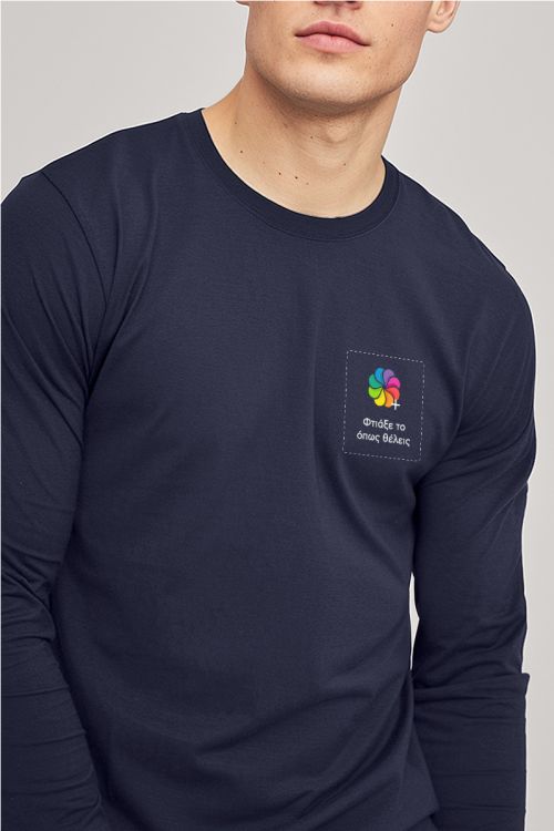 Sol's Imperial Μακρυμάνικο Μπλε T-Shirt με Εκτύπωση στο Στήθος